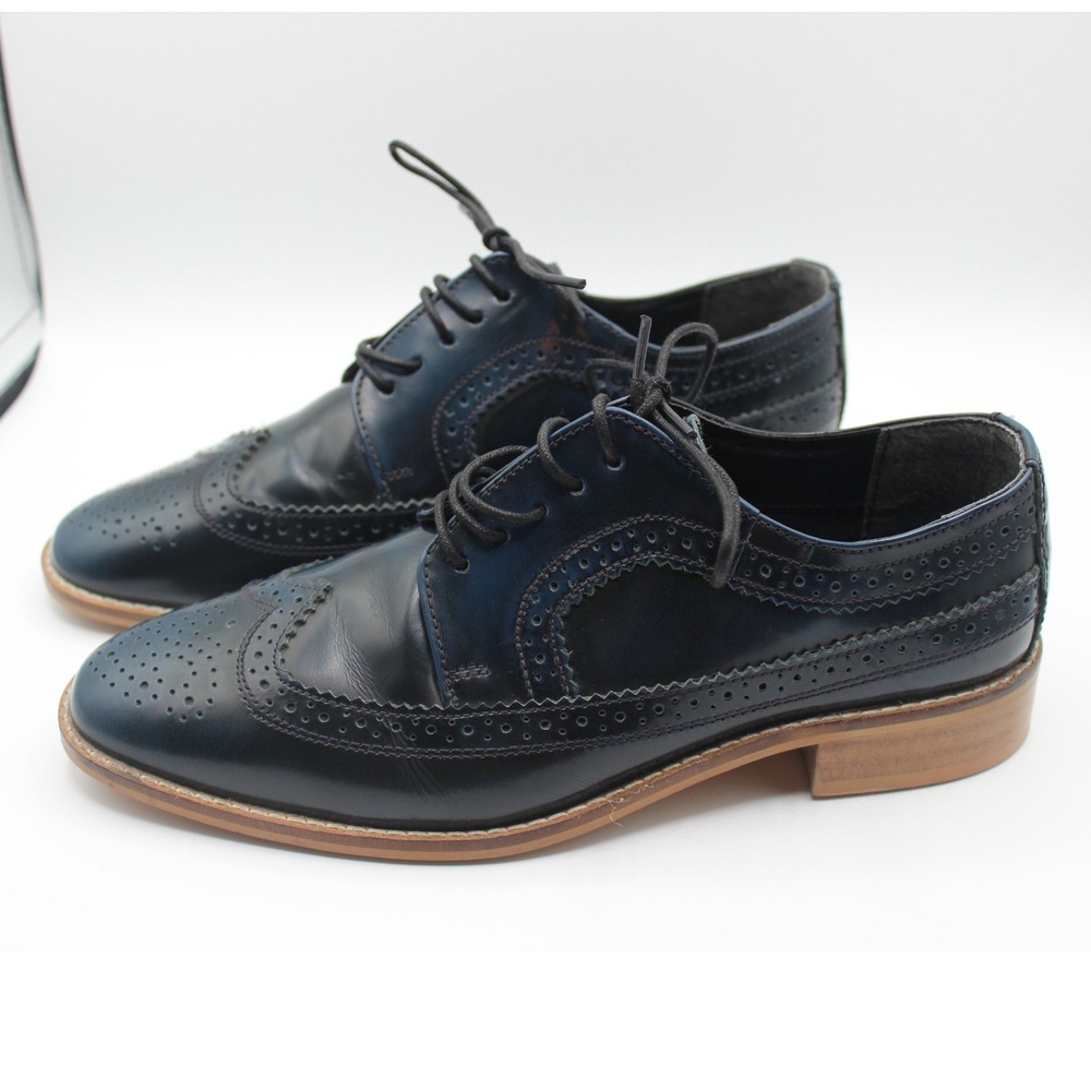 ASOS DESIGN Navy Blue Leather Wingtip Brogue Shoes Derby Laceup 390031685 Size 6